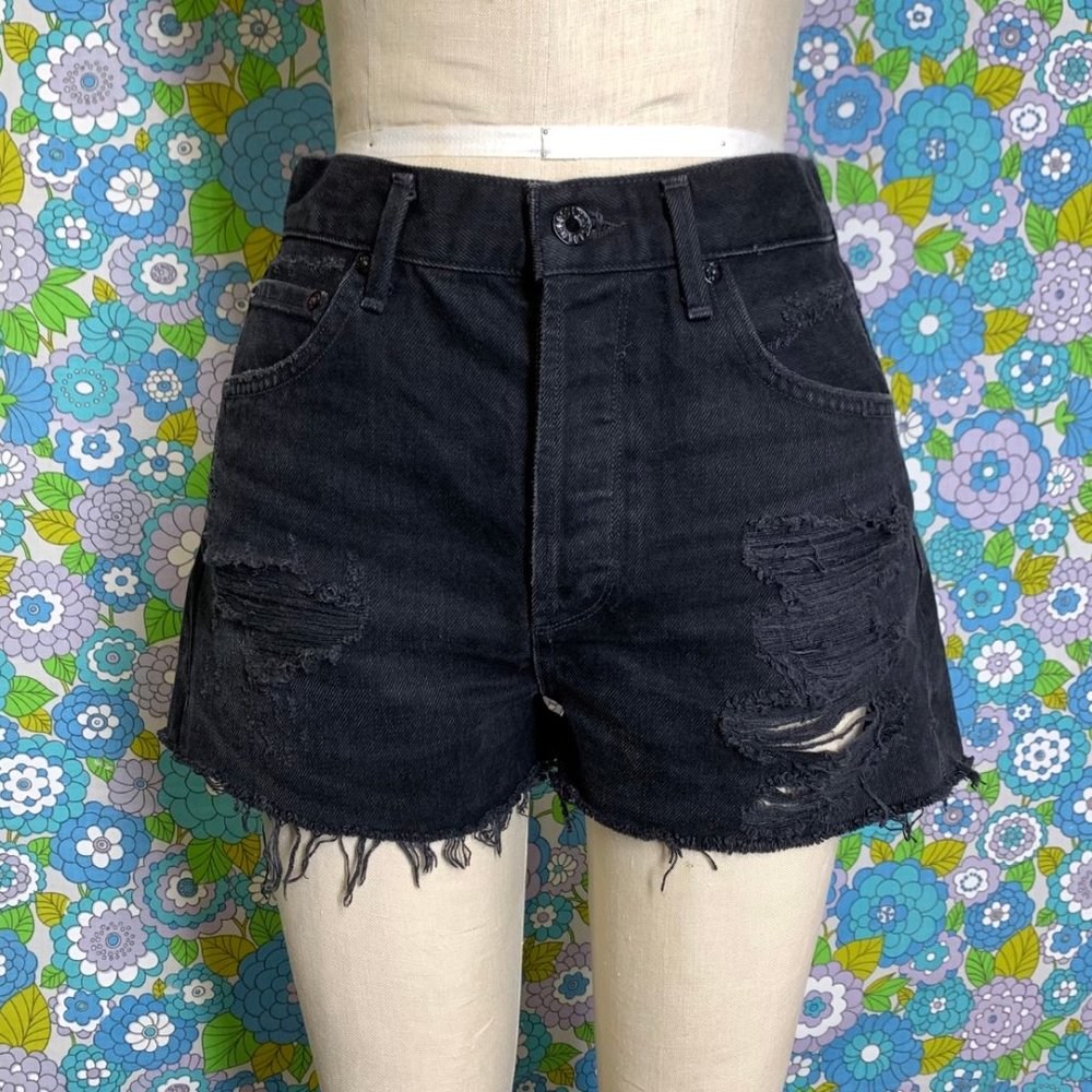 Agolde Black Distressed Denim Shorts size:27